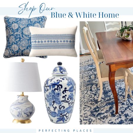 Sho some of my blue and white favorites in our home. Blue and white quilted Kirkland’s pillow, Target lumbar, ginger jar, blue and white area rug, marbleized lamp

#LTKhome