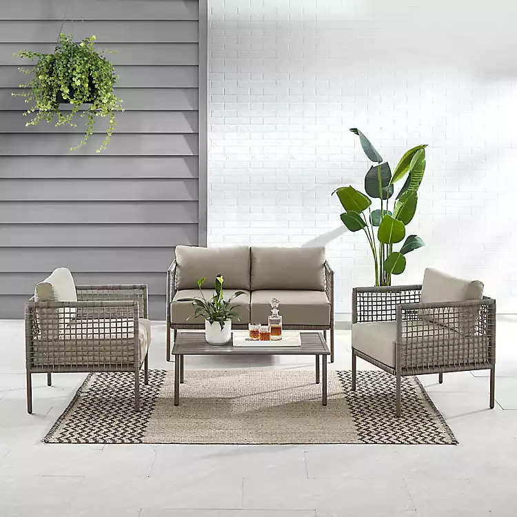 Tan Open Weave Coastal 4-pc. Outdoor Living Set | Kirkland's Home