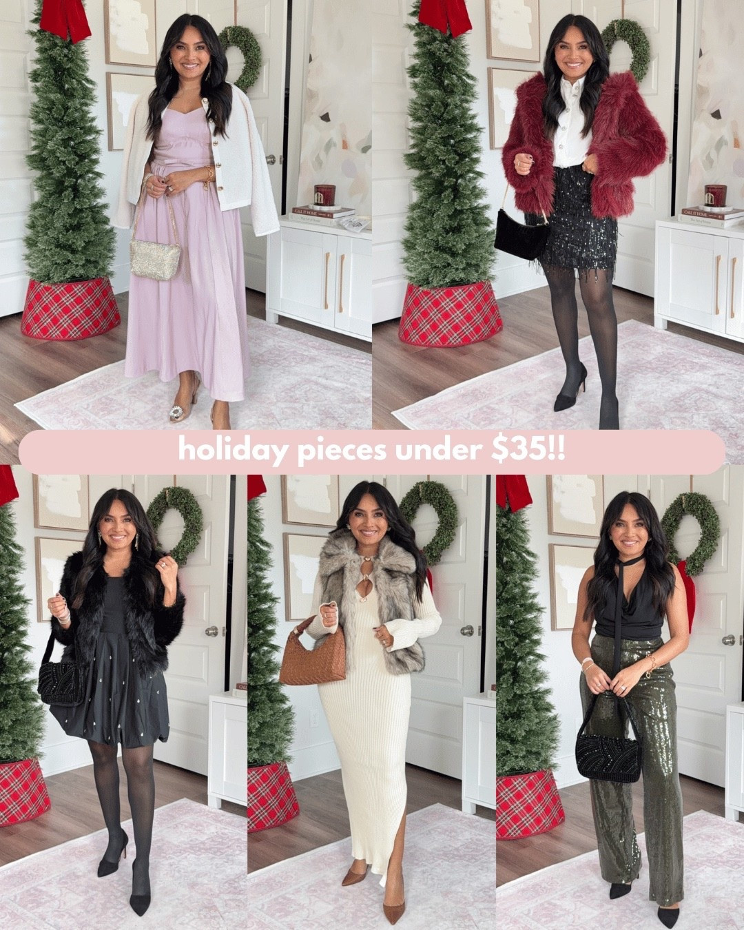 Target Holiday Outfits That Look Expensive!
For reference: I’m 5’0, 32b bra size, and 2/26 in bottoms, pear shaped. 
*Everything I share is unaltered! TTS means true to size. Between size 5-6.6 in shoes

Pink bow belt dress size xs TTS
Cardigan - old, similar linked
Clear rhinestone heels - old, similar linked

Burgundy red faux fur jacket size xxs TTS
Button down embellished rhinestone top size xs TTS
Black sequin mini skirt size small TTS - i have a little room in the waist but wouldnt size down
Black tights size small TTS
Black heels size 5 TTS


Cream ribbed maxi sweater dress size xs TTS
Tan faux fur vest size xs TTS
Brown heels size 5 TTS

Black tie neck top size xxs TTS
Green sequin pants size xs TTS
Black heels size 5 TTS

Black rhinestone mini dress size xs TTS
Black tights size small TTS
Black heels size 5 TTS
Black faux fur jacket size xxs TTS

Target holiday outfits
Target Christmas outfits
Target party outfits
Target holiday try on
Holiday outfits petite
Petite holiday outfits
Target holiday dresses
Target sequin dress
Affordable holiday outfits
Christmas party outfit ideas
Holiday outfit ideas 2025
Petite Christmas outfits
Target festive fashion
Holiday style from Target
Target new arrivals holiday
Rachel Miranda Blog
Honeysweetpetite
Honey Sweet Petite




#LTKPetite #LTKSaleAlert #LTKHoliday