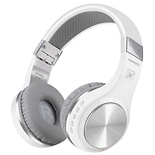 Riwbox Bluetooth Headphones, XBT-80 Folding Stereo Wireless Bluetooth Headphones Over Ear with Microphone and Volume Control, Wireless and Wired Headset for PC/Cell Phones/TV/iPad (Silver White) | Amazon (US)