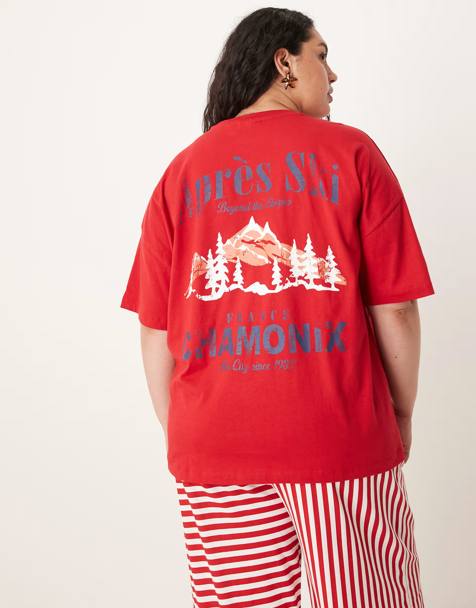 ASOS DESIGN Curve oversized graphic tee & wide leg pants pajama set in apres ski print | ASOS (Global)