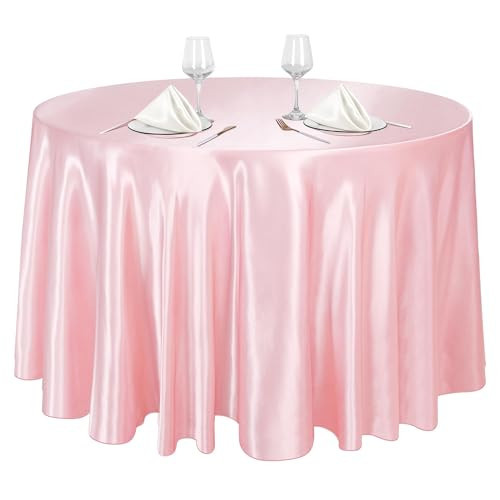 Ruisita 120 Inches Round Satin Tablecloths Light Pink Overlay Round Satin Table Cover Bright Silk Tablecloth Smooth Fabric Tablecloth for Wedding Banquet Table Decoration | Amazon (US)