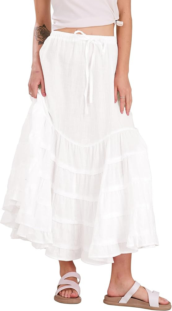 CHARTOU Women Tiered Maxi Mermaid Skirt Drawstring Waist Ruffle Flowy Boho 2024 Summer Long Skirt | Amazon (US)