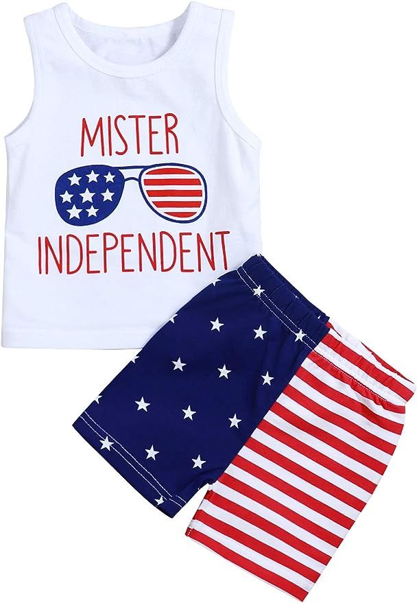 4th of July Baby Boys Summer Outfits Sleeveless T-Shirt Top with American Flag Short Pants Indepe... | Amazon (US)