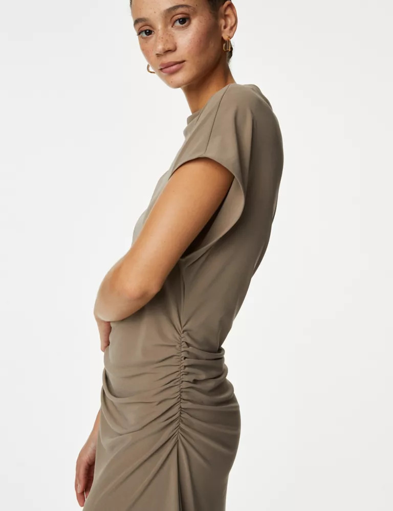 Jersey Cowl Neck Ruched Midi Bodycon Dress | Marks & Spencer (UK)