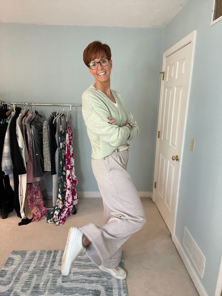 American Eagle pastel lightweight sweaters for the win. Love this mint green super soft cardigan paired with wide leg trousers from Express.

Over 50 fashion, tall fashion, workwear, everyday, timeless, Classic Outfits, tall fashion, tall girl outfits, tall style, tall women clothing, tall style, tall girl fashion, tall jeans, tall women, tall girl jeans, tall pants, long, long inseam, 

Hi I’m Suzanne from A Tall Drink of Style - I am 6’1”. I have a 36” inseam. I wear a medium in most tops, an 8 or a 10 in most bottoms, an 8 in most dresses, and a size 9 shoe. 

fashion for women over 50, tall fashion, smart casual, work outfit, workwear, timeless classic outfits, timeless classic style, classic fashion, jeans, date night outfit, dress, spring outfit

#LTKover40 #LTKfindsunder100 #LTKworkwear