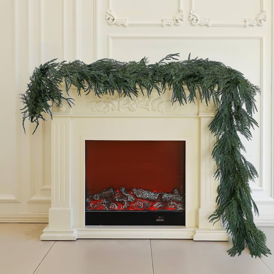 Norfolk Pine Garland Artificial Real Touch Green Thick Faux Norfolk Pine & Cedar 9FT Greenery Chr... | Amazon (US)
