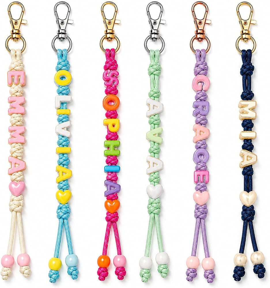 Personalized Name Keychain Custom Beaded Bag Charm Bubble Letter Gift | Amazon (US)