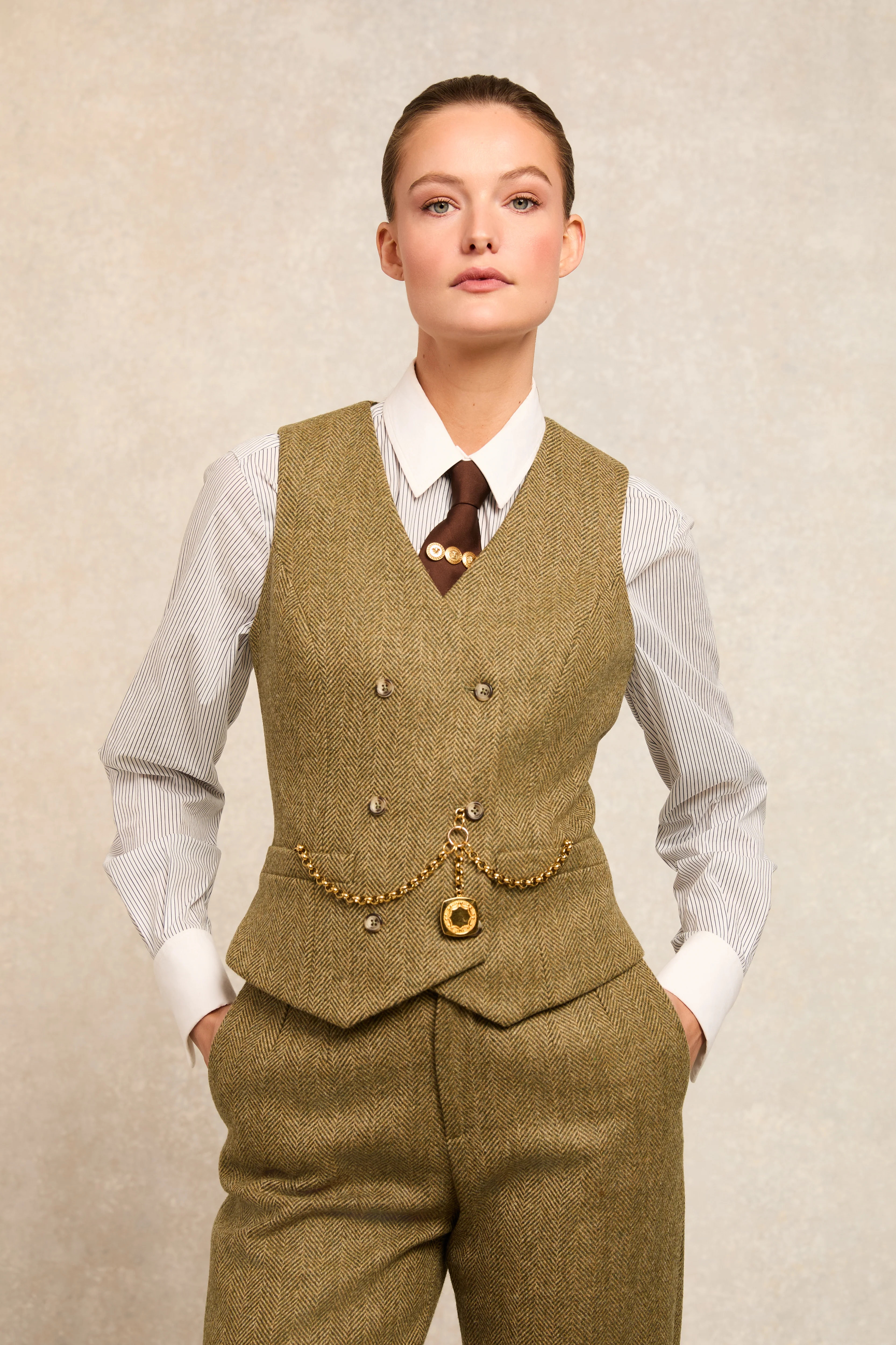 Kensington Waistcoat (Moss Herringbone) | Holland Cooper