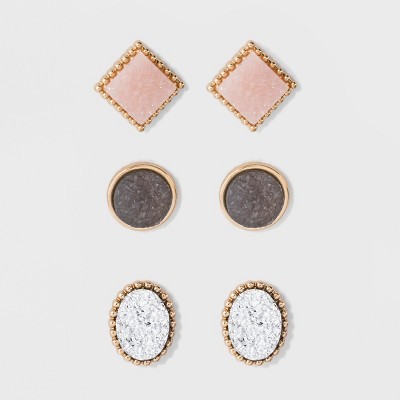 SUGARFIX by BaubleBar Druzy Stud Earring Set 3pc - Pink | Target