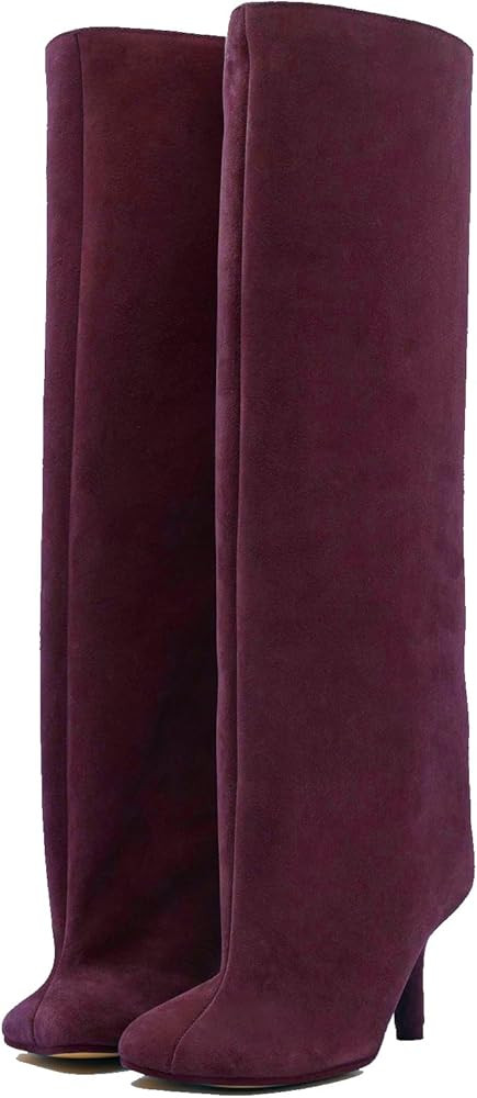 Women's Knee High Suede Boots for Women Wide Calf Square Toe Stiletto Heels Tall Boots Pull On Hi... | Amazon (US)