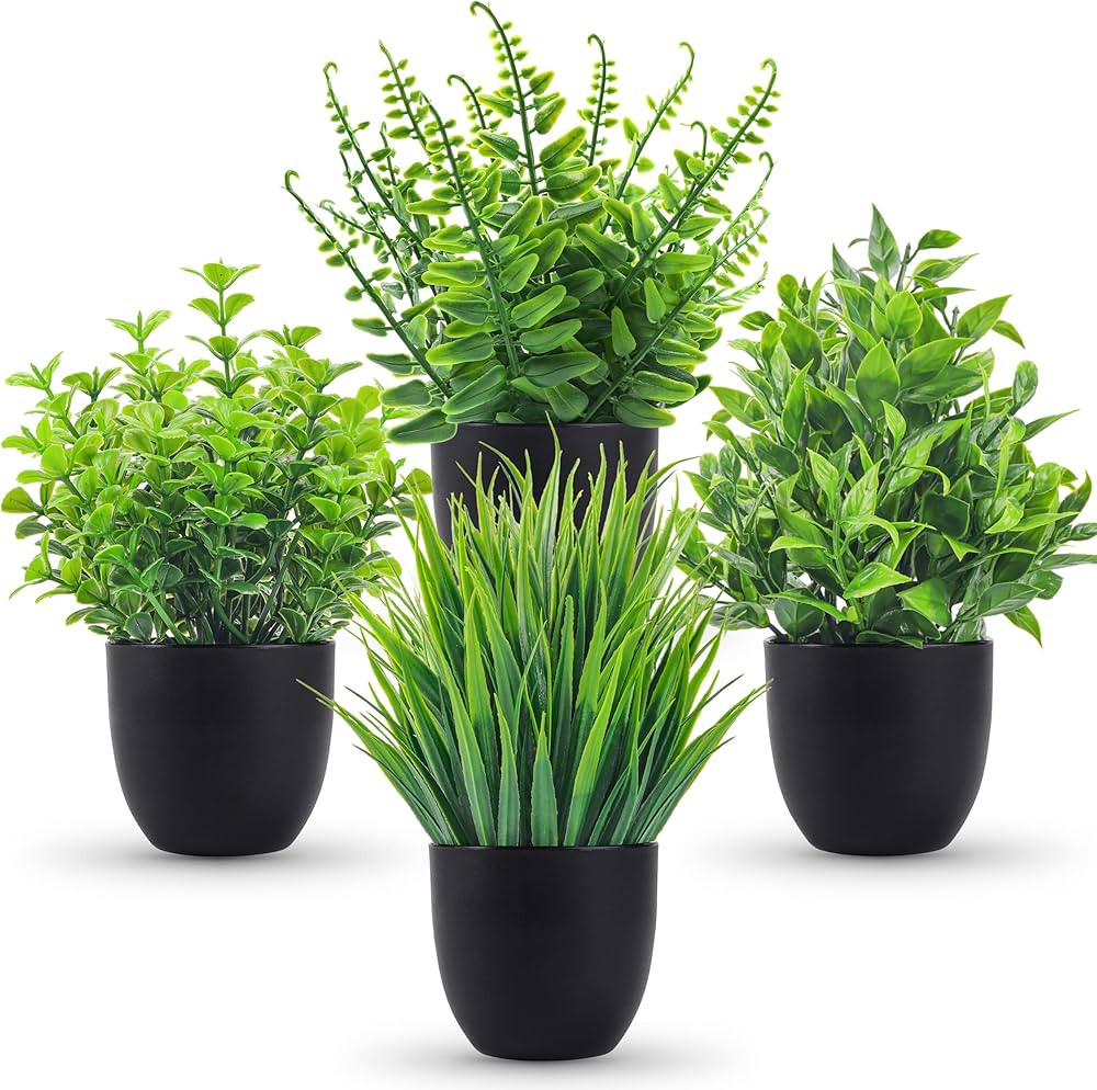 Der Rose Fake Plants 4 Packs Artificial Plants Small Faux Plants in Black Pot for Bathroom Home O... | Amazon (US)
