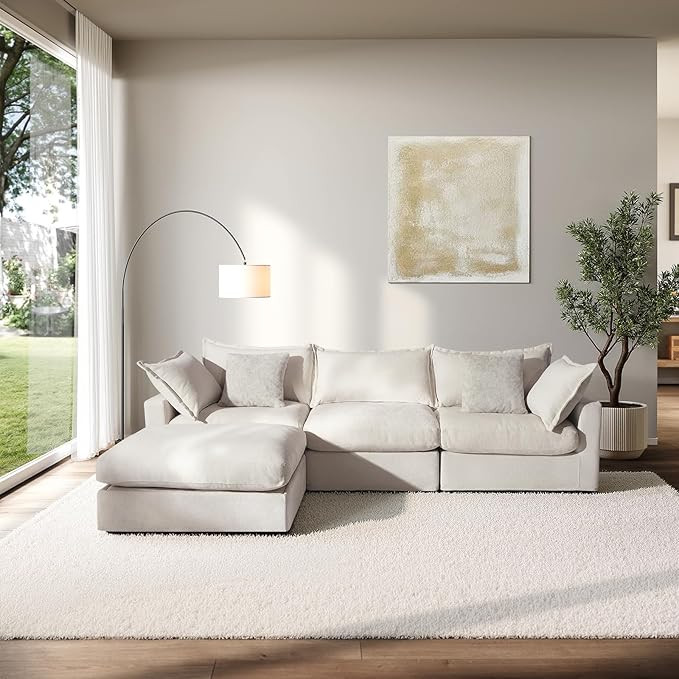 118.5" Down Filled Cloud Couch, Chenille Modular Sectional Sofa with Storage Ottoman, 3-Seater L ... | Amazon (US)