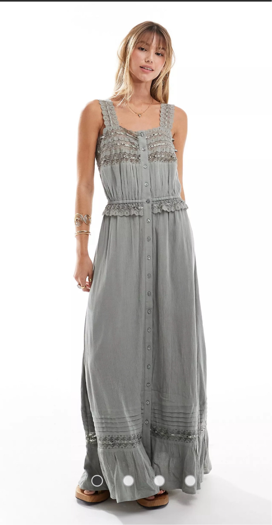 Miss Selfridge crinkle lace insert strappy maxi dress in washed gray.

#LTKFindsUnder100 #LTKSaleAlert