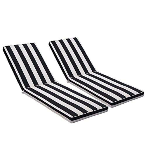 Only choice 2 Pcs Set Outdoor Lounge Chair Cushions Patio Chaise Lounge Replacement Cushions Furniture Seat Cushions(Black+White Stripes-2 pcs) | Amazon (US)