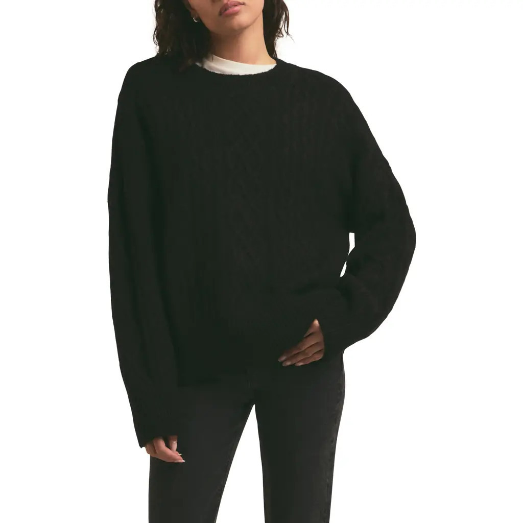 Favorite Daughter Oversize Cable Knit Sweater in Black at Nordstrom, Size Large | Nordstrom