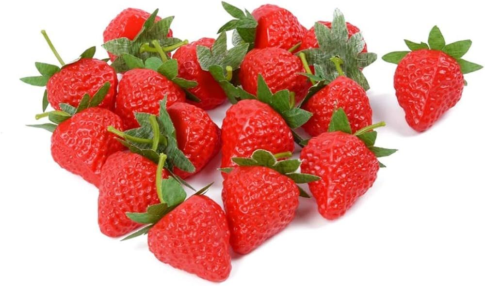 VIDELLY 20 Pieces Artificial Strawberries Fake Strawberries Lifelike Red Realistic Plastic Strawb... | Amazon (US)