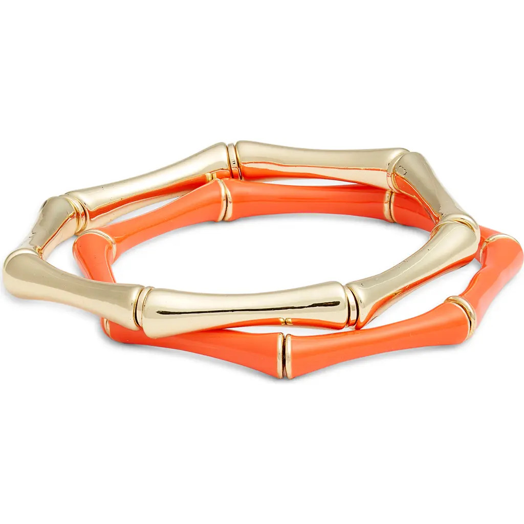 Nordstrom Set of 2 Bamboo Link Stretch Bracelets in Orange Red- Gold at Nordstrom | Nordstrom