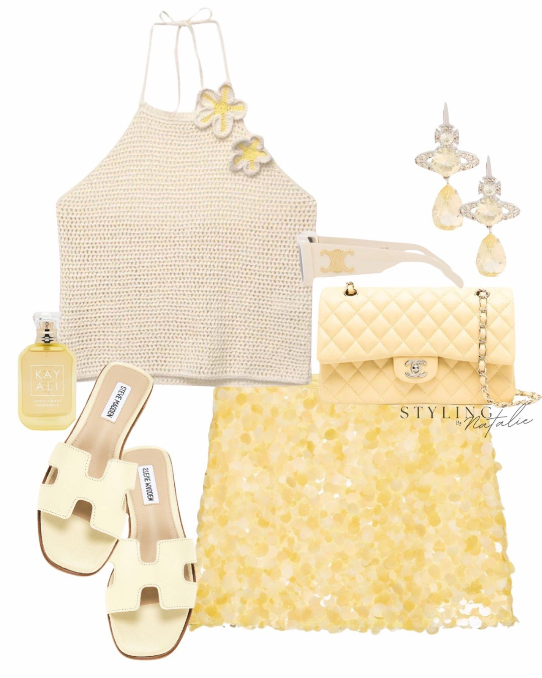 Golden hour sequins✨✨

Butter yellow sequin skirt, a crochet flower detail halter neck top, yellow slides, Celine sunglasses, Vivienne Westwood earrings & statement bag. Cool girl, summer outfit, beach club, vacation, holiday outfit, festival. 

#LTKfestival #LTKpartywear #LTKsummer