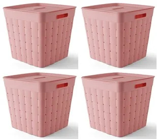 Your Zone Child and Teen Plastic Wide Weave Pink Stacking Storage Bin with Lid, 4 Pack | Walmart (US)