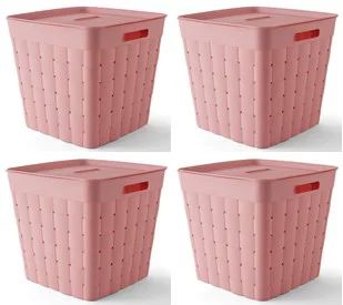 Your Zone Adult Weave Plastic Storage Bin with Lid, Pink | Walmart (US)