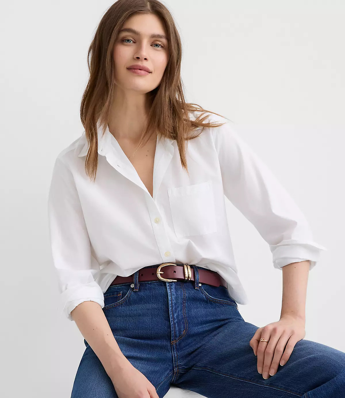 Cotton Blend Everyday Relaxed Pocket Shirt | LOFT