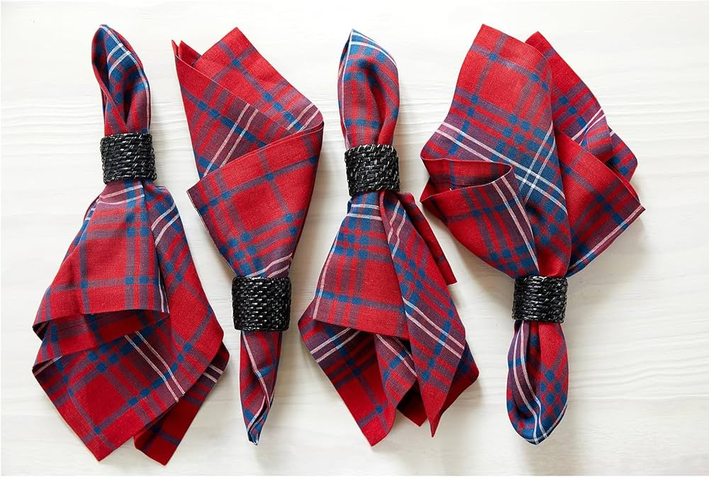 Solino Home Christmas Napkins Set of 4 – 100% Pure Linen Red and Navy Tartan Plaid Napkins 20 x... | Amazon (US)