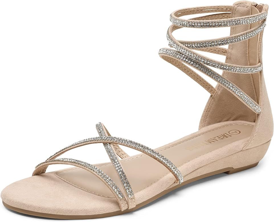 DREAM PAIRS Women's Ankle Strap Rhinestones Low Wedge Sandals | Amazon (US)