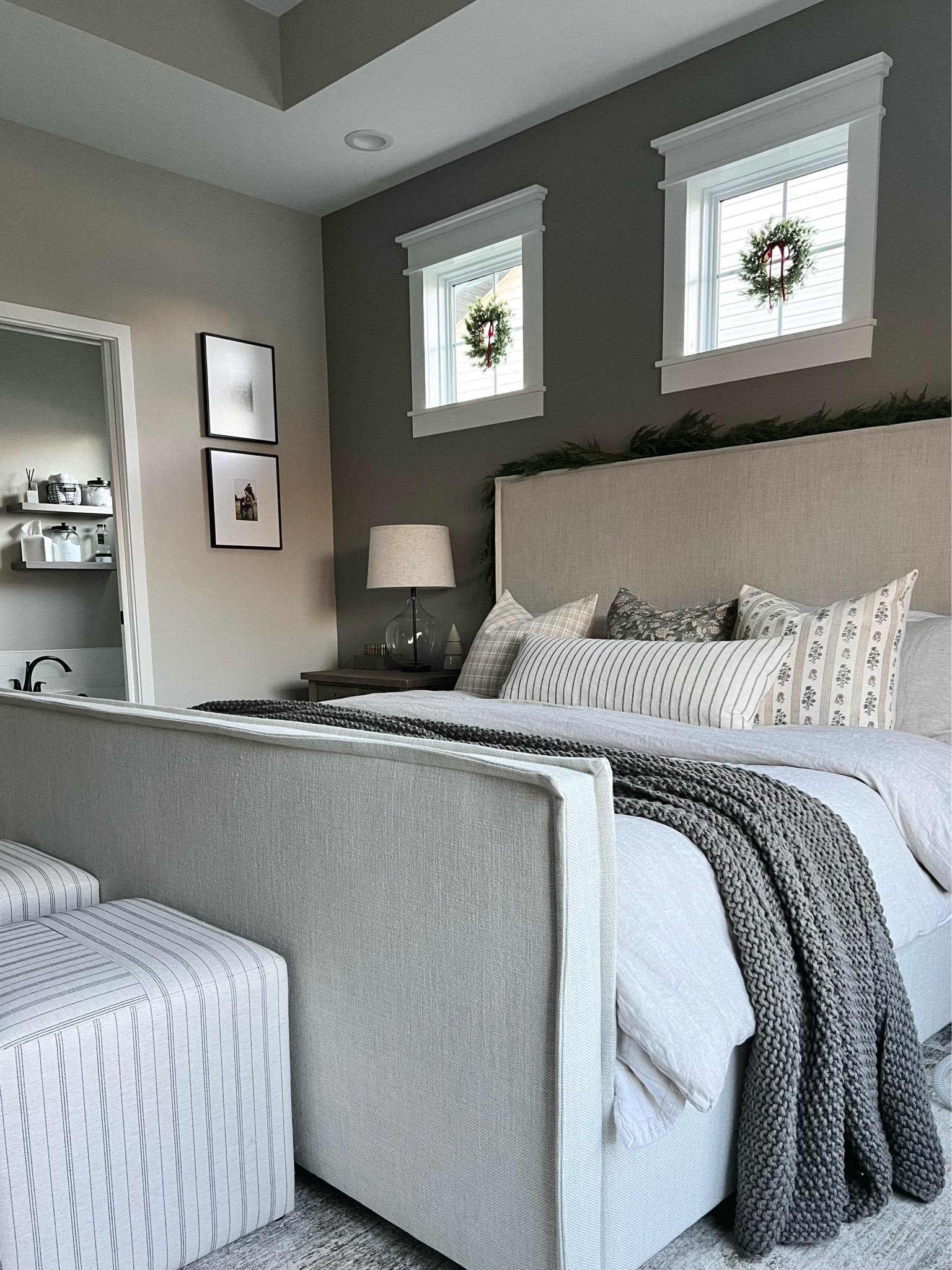 Primary bedroom with a few touches for the holiday. 

Upholstered bed / neutral bed / bedding / linen bedding / duvet / quilt / pillow covers / ottoman cubes / garland 

#LTKHoliday #LTKHome #LTKFindsUnder100