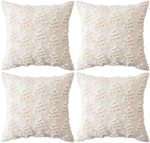 4 Pcs Christmas Throw Pillow Covers 18x18, Soft Faux Fur Pillow Cases Holiday Decorations, Fluffy... | Amazon (CA)