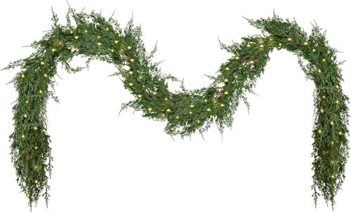 1PCS 9FT Artificial Christmas Garland with Dragon Cypress, Festive Holiday Decor for TV Cabinet, Fireplace, Indoor & Outdoor, Handmade Christmas Garland | Amazon (US)
