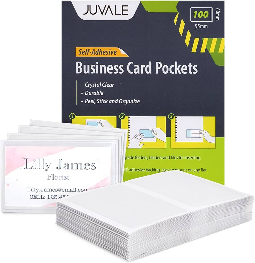 Juvale 100-Pack Clear Business Card Pockets Holders 3.75x2 In, Self-Adhesive Side Load Plastic Pr... | Amazon (US)