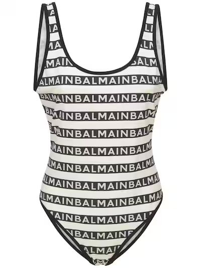 Balmain - Logo one piece swimsuit - Black/White | Luisaviaroma | Luisaviaroma