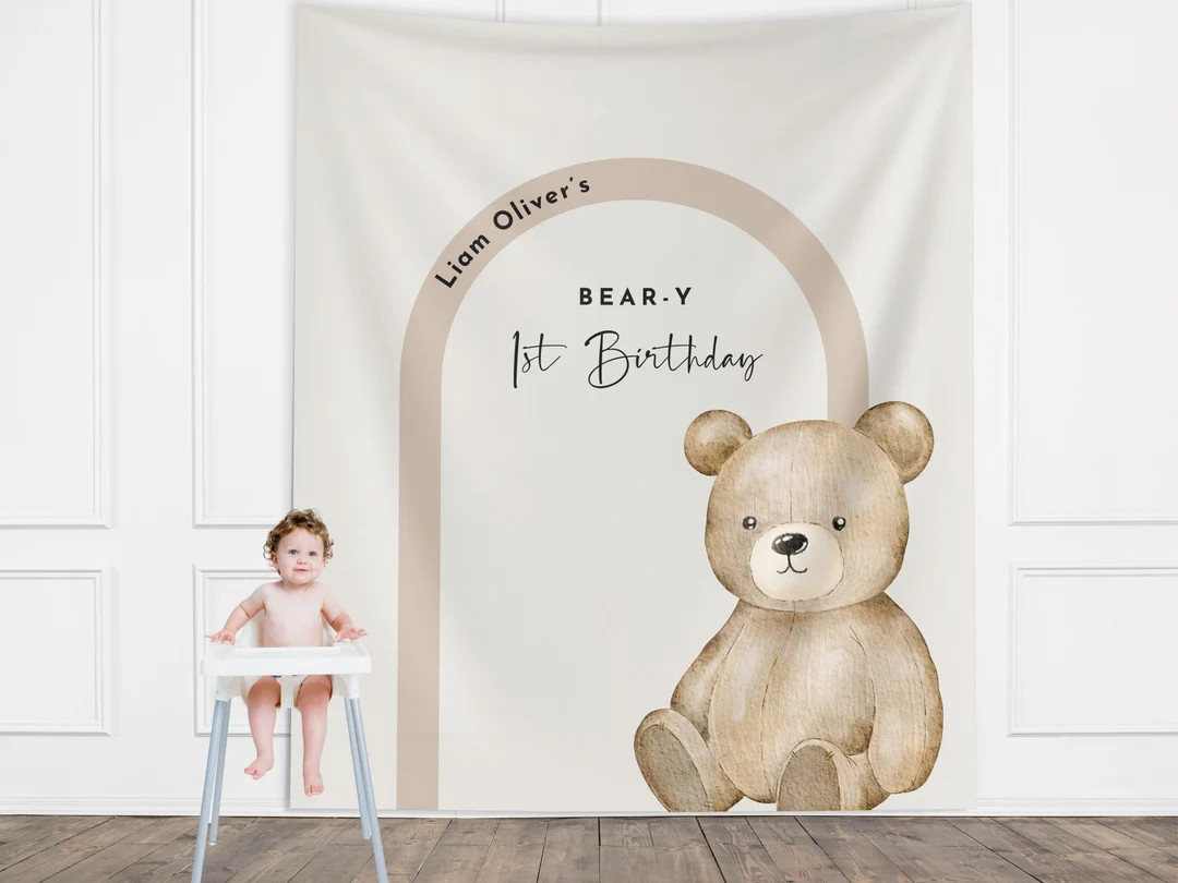 Beary First Birthday Party Customizable Banner | Bear-y 1st Birthday Boy | Teddy Bear Backdrop D... | Etsy (US)
