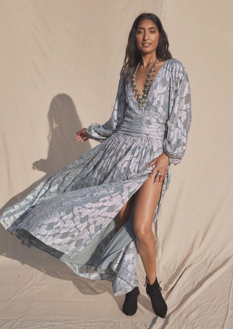 Rising Star Lapis Maxi Dress in Silver | outdazl