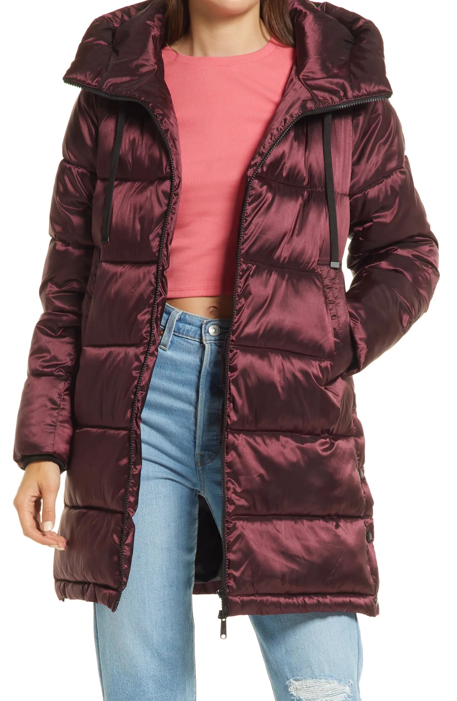 Funnel Collar Water Repellent Puffer Coat with Removable Hood | Nordstrom