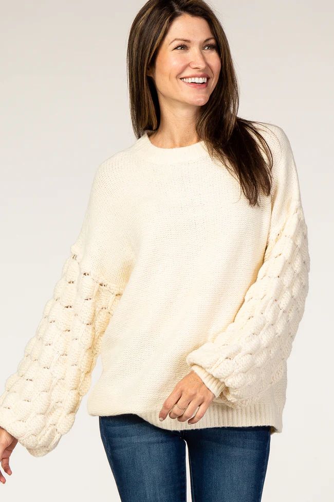Ivory Textured Bubble Sleeve Sweater | PinkBlush Maternity