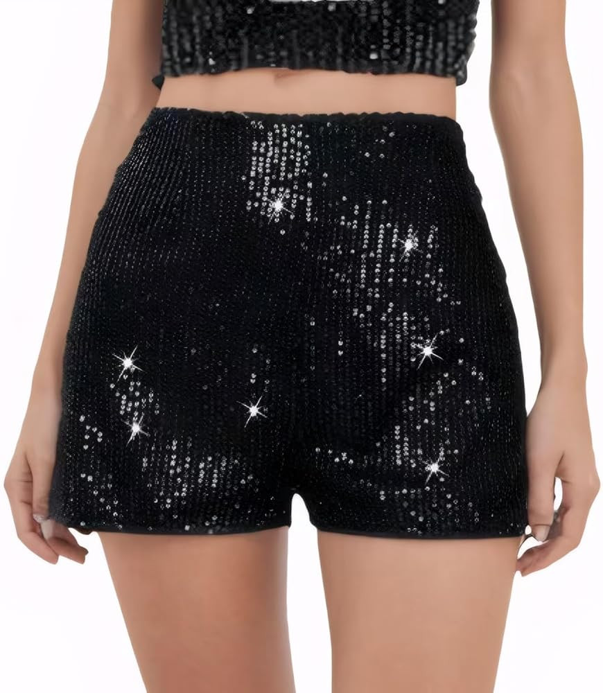Women's Sequin Sparkle Elastic High Waist A Line Party Concert Shorts | Amazon (US)
