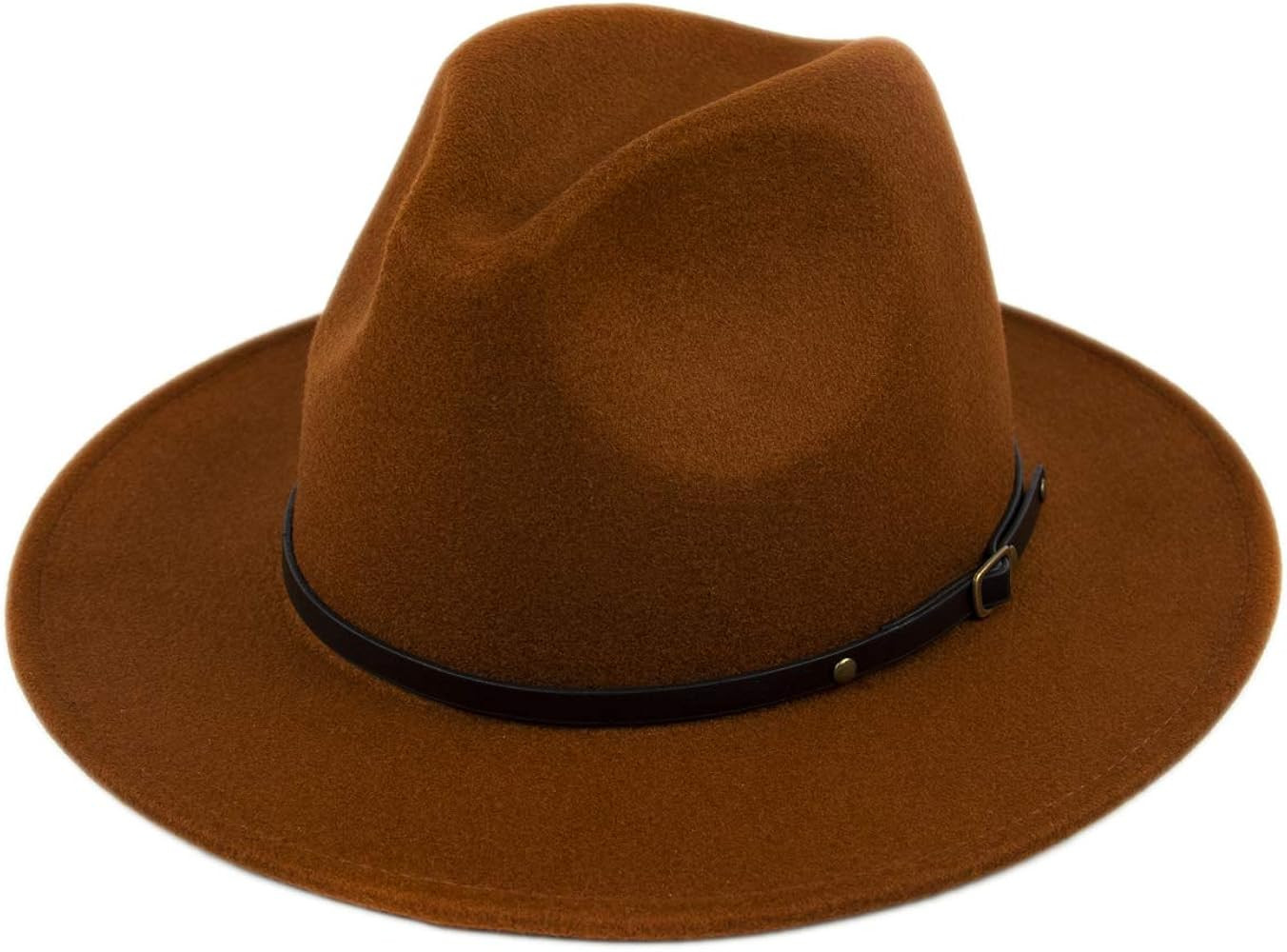 Lanzom Womens Classic Wide Brim Floppy Panama Hat Belt Buckle Wool Fedora Hat Fit Size 6 8/7-7 1/... | Amazon (US)