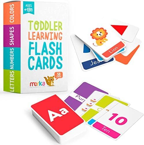 merka Large Alphabet Flash Cards for Toddlers 2-4 Years - Learn Colors Number Shapes Animals ABC ... | Amazon (US)