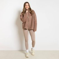 OHS Women's Full Zip Teddy Fleece Jacket Soft Lightweight Outerwear in Tan | Size: S/M | Debenhams UK
