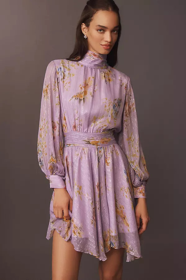 Lior Long-Sleeve Turtleneck Chiffon Mini Dress | Anthropologie (US)