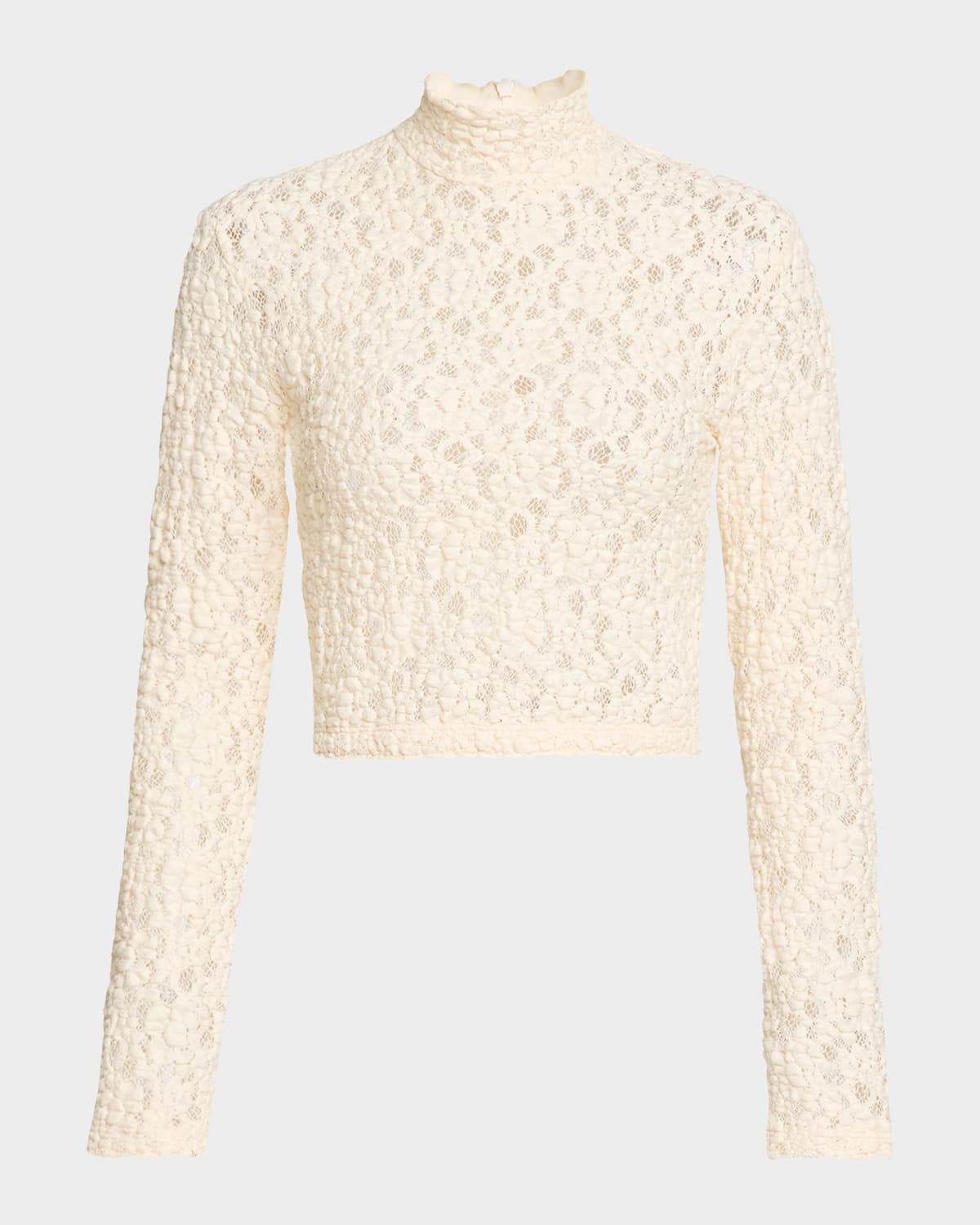 Puckered Lace Long-Sleeve Crop Top | Neiman Marcus