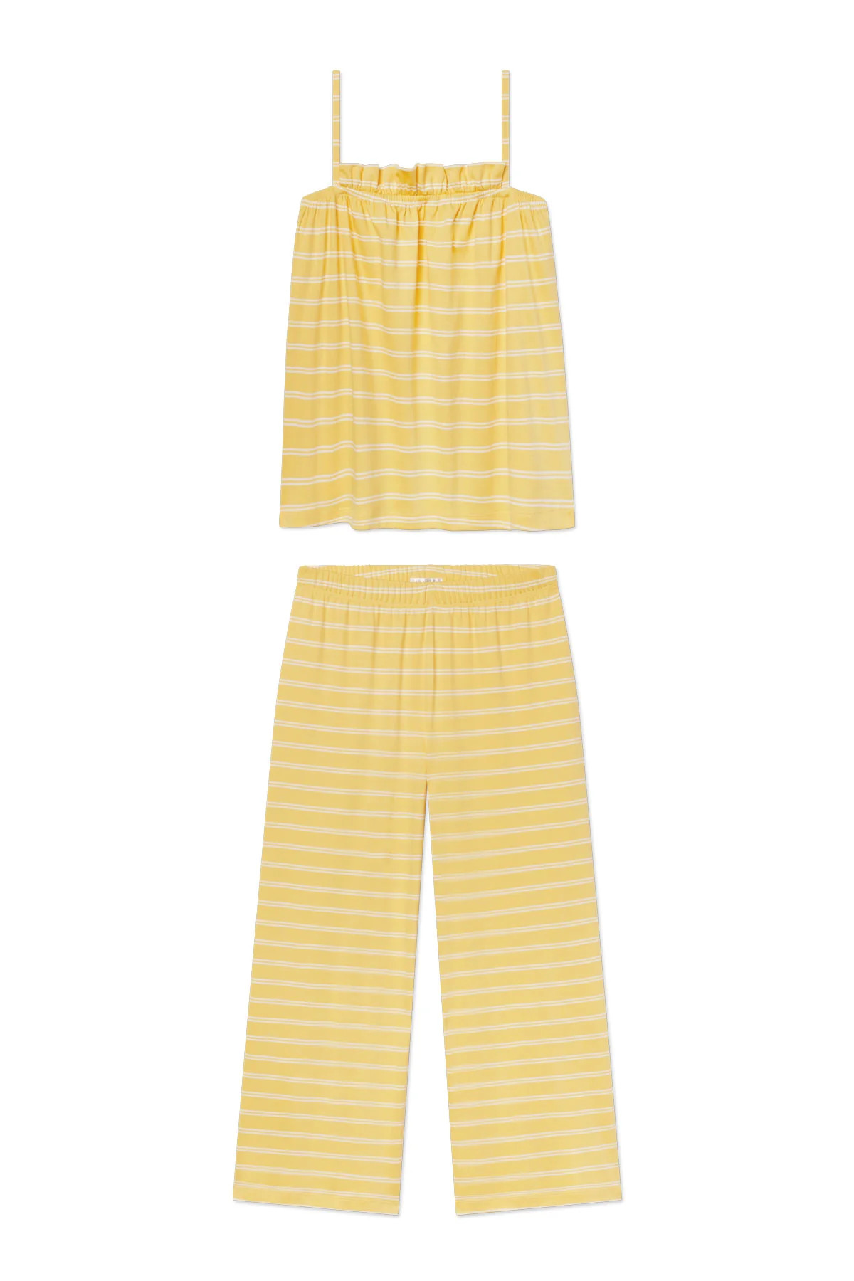 Pima Ruffle Pants Set in Zest Tidal Stripe | Lake Pajamas