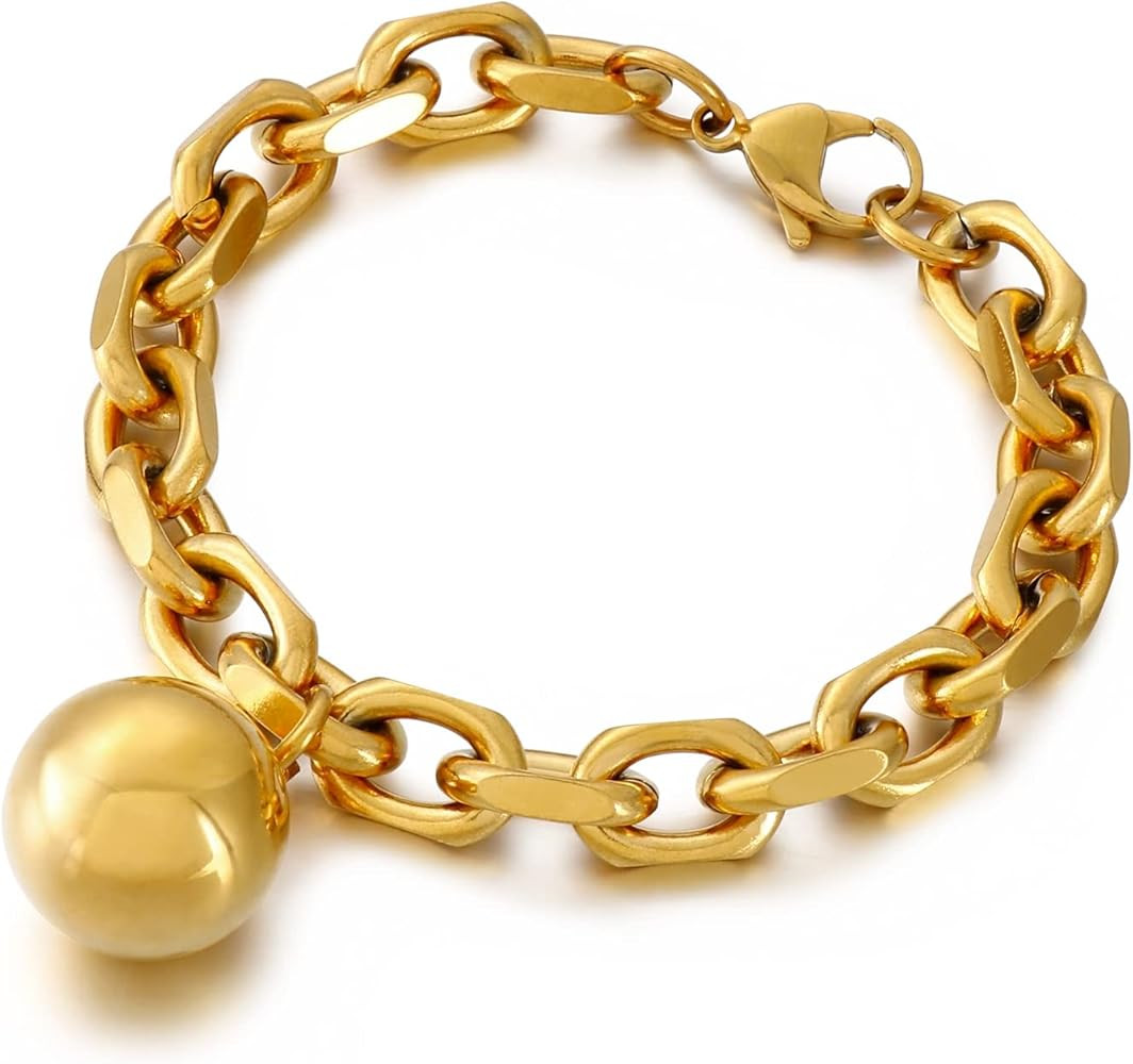 Stainless Steel Chunky Chain Bracelet with Ball Charms for Women Jewelry Accessories | Amazon (US)