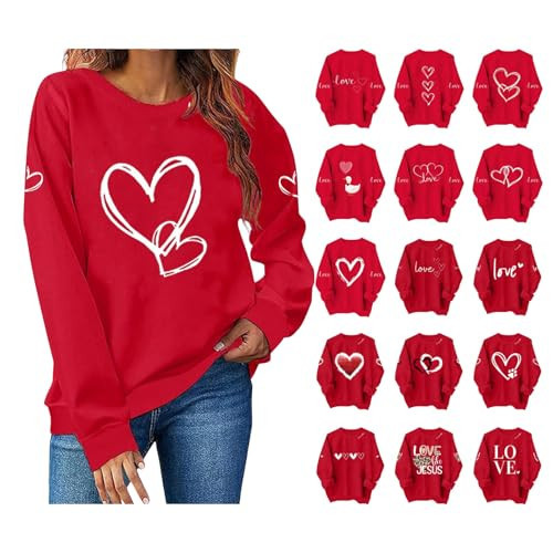 Women Valentines Day Shirt, Red Valentines Sweatshirts for Women Funny Love Heart Graphic Sweater Valentine Day Fleece Pullover Cute Lover Shirts | Amazon (US)