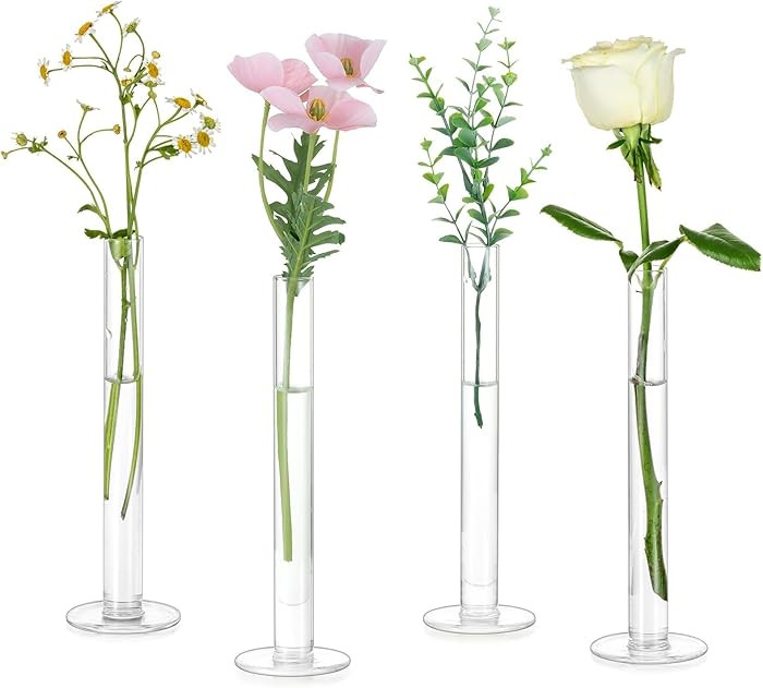 Glasseam Jarrón de cristal para centros de mesa, juego de 4 jarrones de flores pequeños, centro... | Amazon (US)