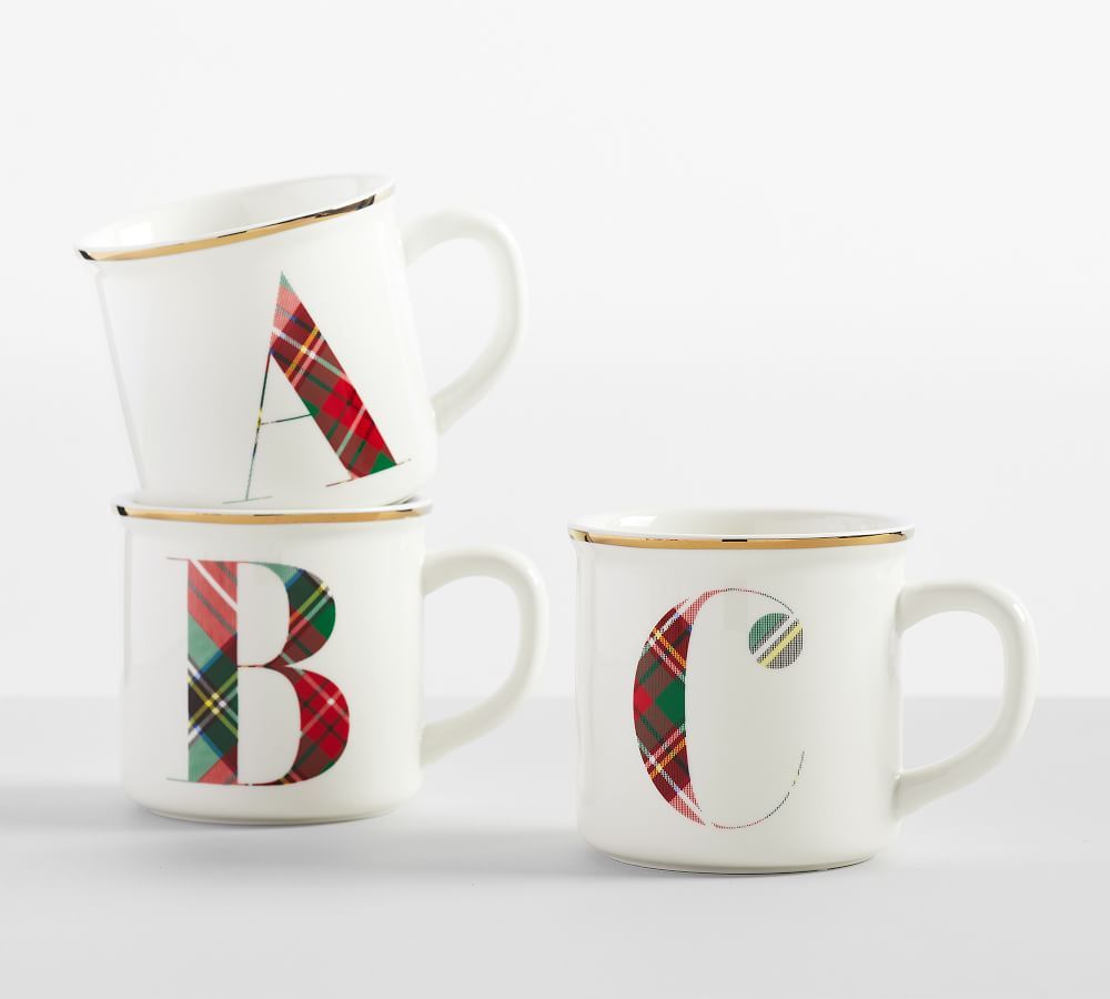 Stewart Plaid Alphabet Stoneware Mug | Pottery Barn (US)