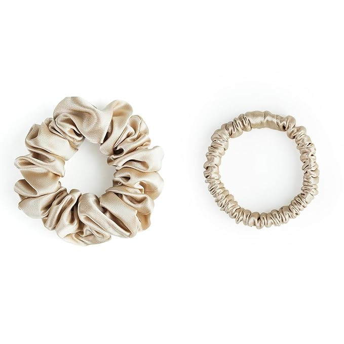 22 Momme 100% Mulberry Silk Scrunchies (2 Pack, Champagne), Well-Hold Elastic for No-Damage, 6A, ... | Amazon (US)