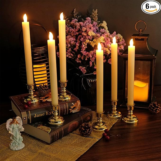 DRomance Ivory Flameless LED Window Taper Candles Battery Operated with Remote and Timer Dimmable... | Amazon (US)
